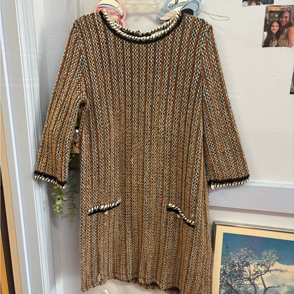 Zara Black and Brown Textured Sweater Dress